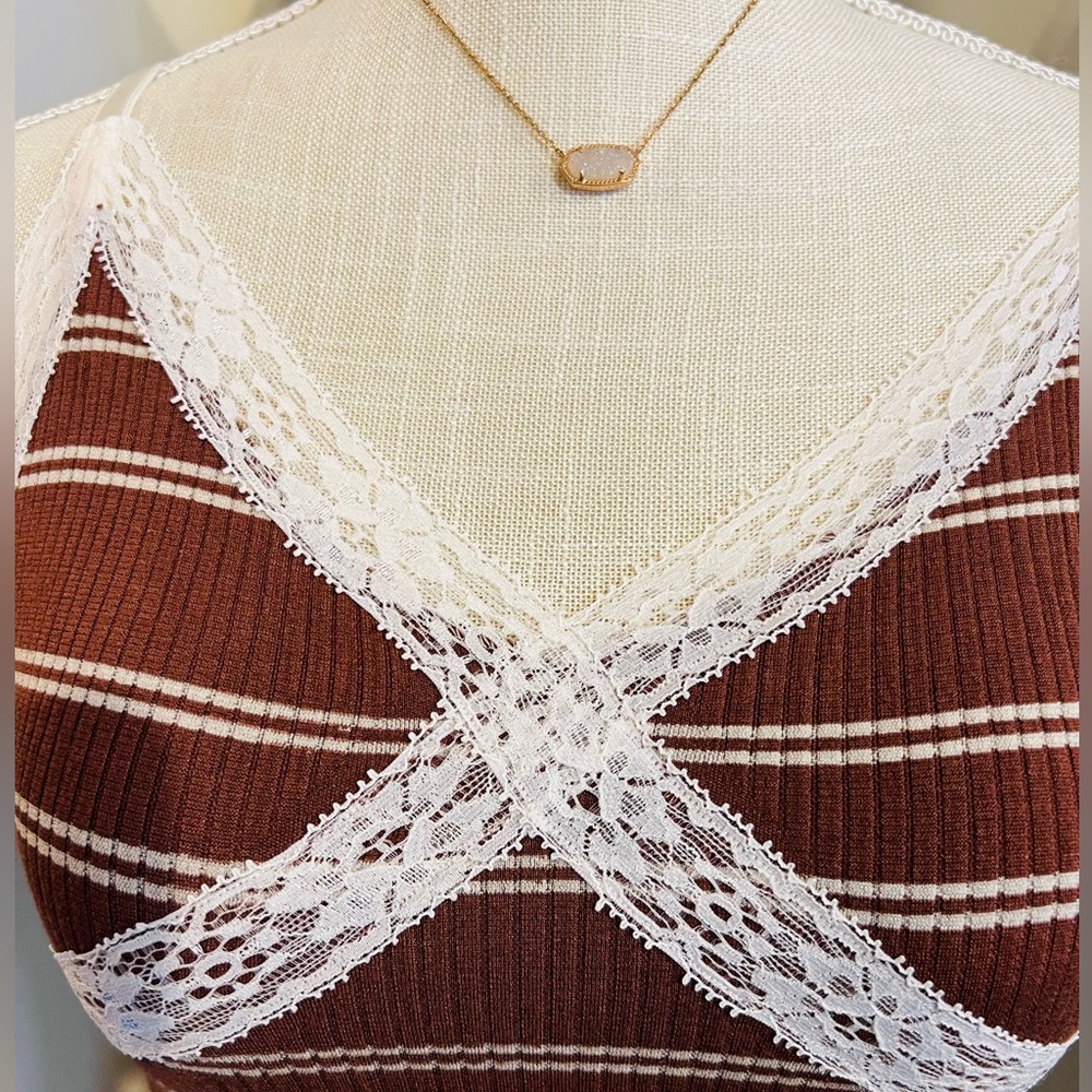 FREE PEOPLE GiGi Seamless Striped Bra Umber Earth Brown White Bohemian Size XS/S - Picture 11 of 16
